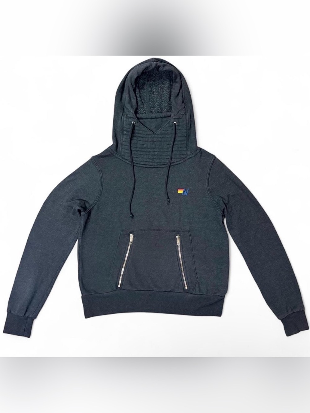 Aviator Nation Women’s Charcoal Gray Ninja Pullover Hoodie Zip Pocket Size XS
